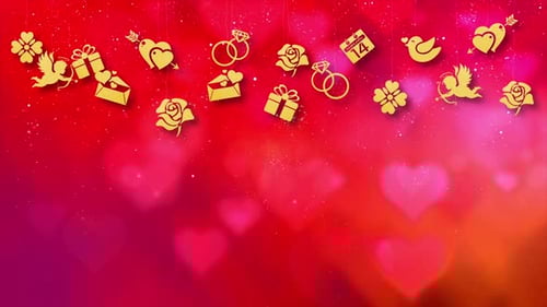 Romantic Hanging Icons and Hearts Animated Background