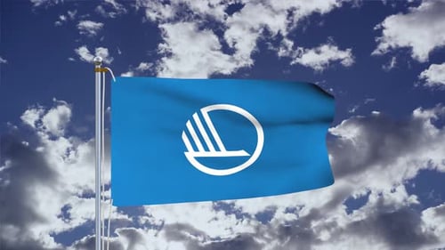 Waving Blue Flag with Custom Logo Reveal