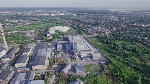 Aerial Top View of the Large Logistics Park with Factories