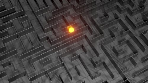 Visualização 3D de uma esfera encontrando seu caminho em um labirinto