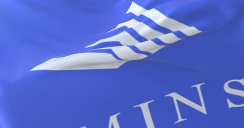 Brand Logo on Waving Blue Fabric Flag Animation