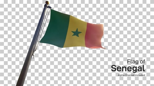Senegal Flag on a Flagpole with Alpha-Channel