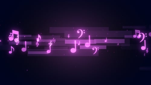 Glowing Purple Music Notes Abstract Motion Background Loop
