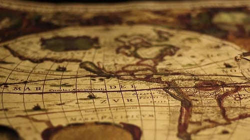 Antique Map with Glasses Close-Up
