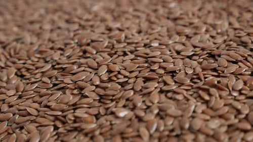 Pile of Healthy Brown Flax Seeds, Close Up