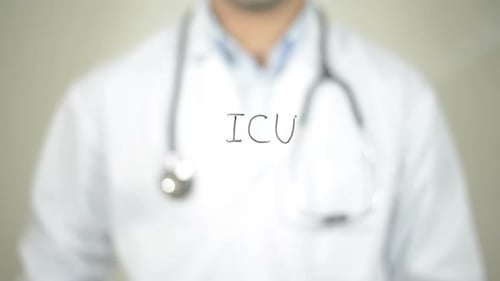 ICU, Doctor Writing on Transparent Screen