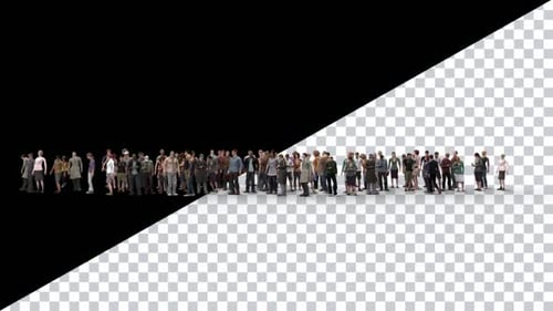 Animated Diverse Crowd Standing with Alpha Channel Loop