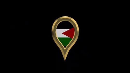 3D Golden Location Pin Palestine Flag Animation