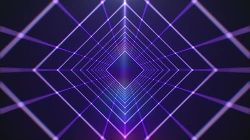 Futuristic Neon Grid Tunnel Abstract Background Loop