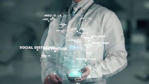Medical Doctor Activating Social Distancing Holographic Data Display