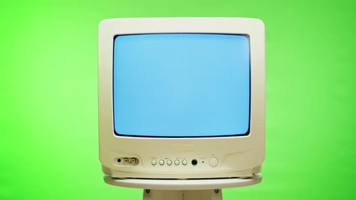 Old Television with Grey Interference Screen on Chroma Green Background