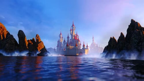 Fantasy Castle On A Mountain Lake
