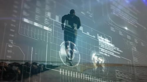 Futuristic Digital HUD Interface with Sports Data Overlay