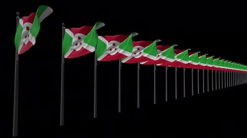 Waving Burundi Flags Seamless Loop Animation