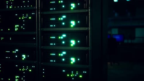 Digital Server Rack Lights in a Modern Data Center Animation