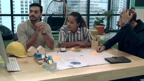 Creative Business People Group Having Conversation at Office Desk in Workplace