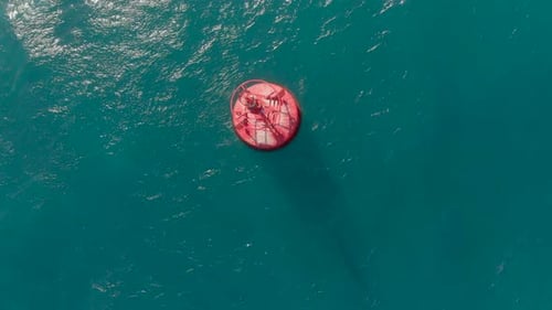 Aerial Shot of a Red Buoy in a Beautiful Blue Sea