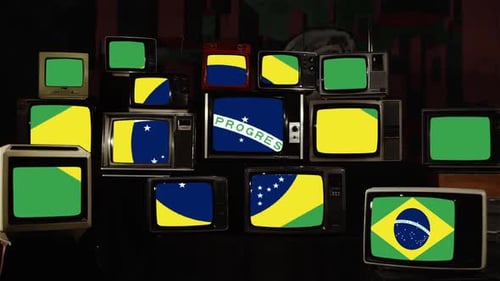 Brazilian Flag on Vintage Televisions.