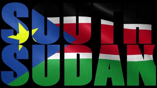 South Sudan Flag Waving Inside Text Typography Title