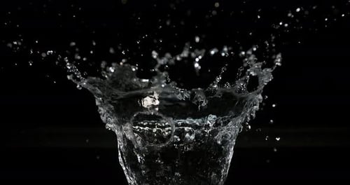 Water Splashing in Slow Motion Against Black Backdrop