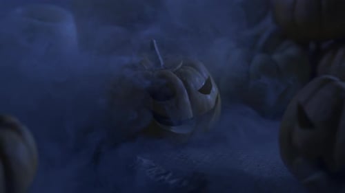 Pumpkins in Fog with Blue Light