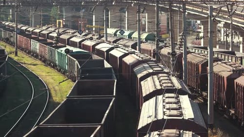 Freight Train Cars Parked on Railroad Tracks