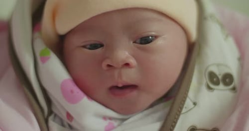 Close-up of Adorable Newborn Baby Wrapped in Blanket
