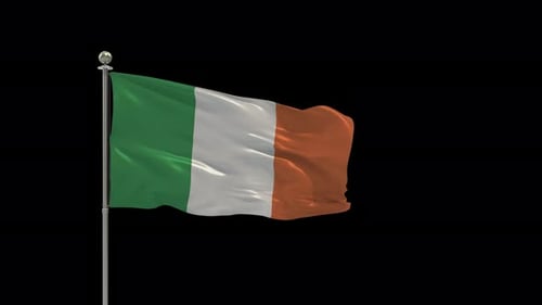 Realistic Waving Flag of Ireland on Pole