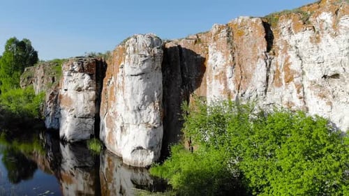 Aero Shooting of Huge White Cliffs By the River