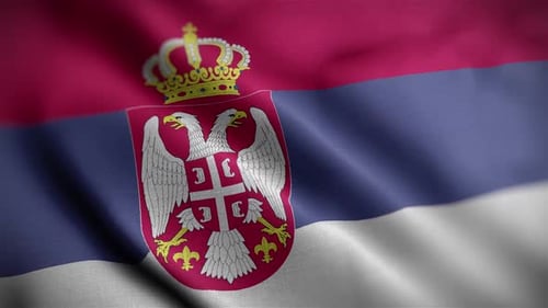 Realistic Waving Flag of Serbia with National Emblem Loop
