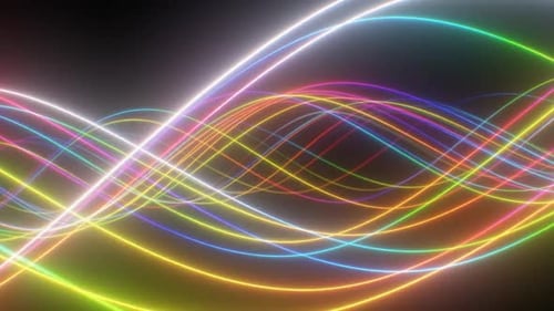 Abstract Rainbow Neon Tube Light Wave Curves Glow Bright Spectrum - 1080p