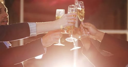 Business Professionals Toasting with Champagne at Event