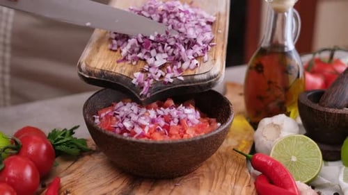 Diced Vegetables Prepared for Fresh Homemade Salsa