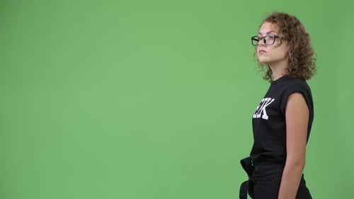Profile View of Young Beautiful Nerd Woman