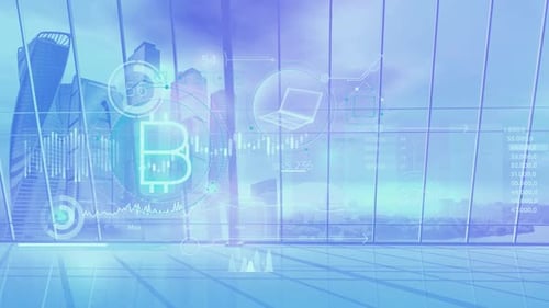 Futuristic Bitcoin Digital Interface and Business Data Animation