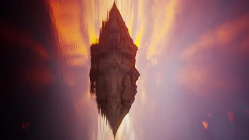 Rocky Island In Calm Water at Sunset Vertical Looping Background