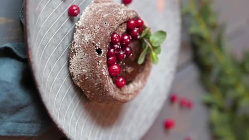 Delicious Dessert Garnished with Berries and Mint