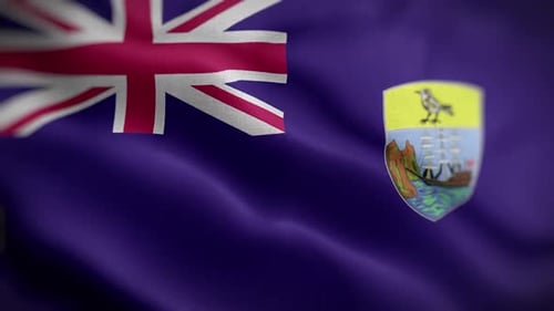 Waving Flag of Saint Helena with Union Jack and Coat of Arms