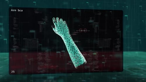 Futuristic 3D Arm Scan Animation with Digital Interface