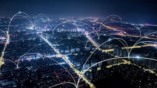 smart Connected city skyline. Futuristic network concept, city Technology.