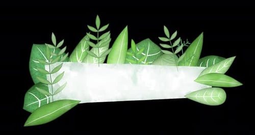 Animated Green Leaves Watercolor Text Banner Frame