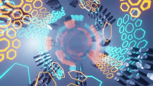 Rotating Tunnel of Neon Hexagons