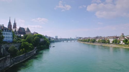 Picturesque River Scene in Basel, Switzerland