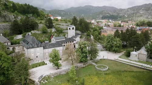Flying above the Cetinje monastery, Montenegro - aerial shoot