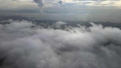 Aerial view fly over morning cloud.