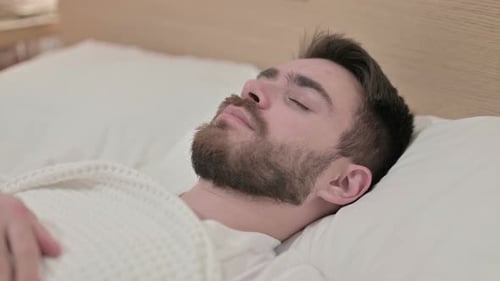 Young Adult Man Sleeping Peacefully in Bed