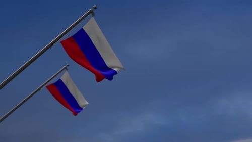 Banderas de la Federación de Rusia en el cielo azul -4K