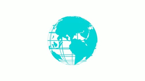 Cyan Color Technology Earth Animated On White Background
