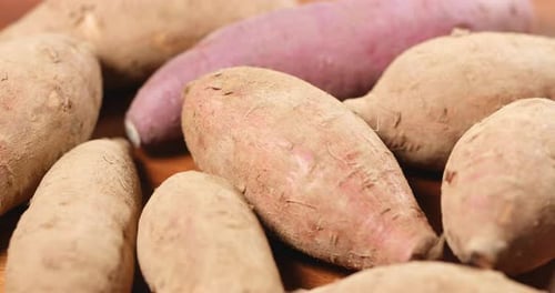 Fresh Sweet Potatoes in a Close Up Shot
