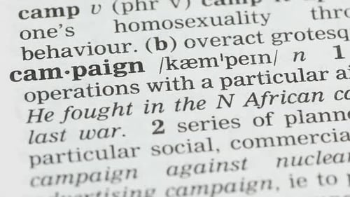 Kampagne, Zeigewort mit Bleistift im englischen Wortschatz, Marketingstrategie